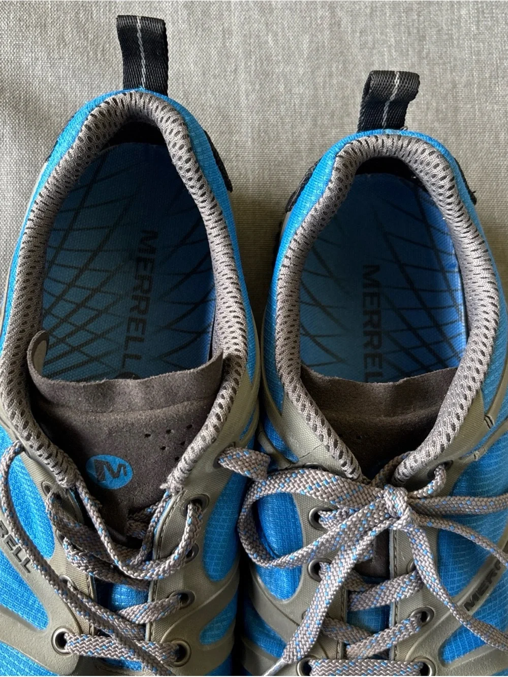 Merrell Men’s Bright Blue and Gray Trail Running Sneakers size 10